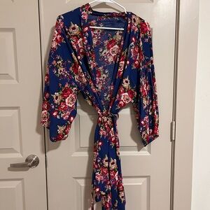 Floral Kimono Robe with Letter S